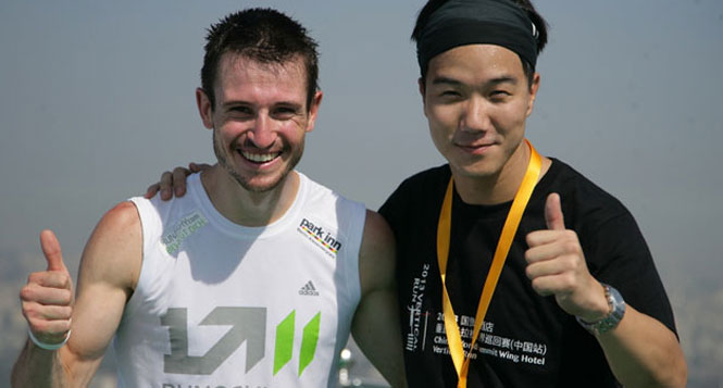 World Champion Thomas Dold and David Shin, race director Hanoi Vertical Run