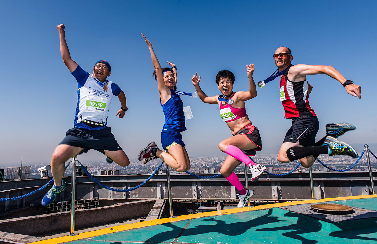 The joy of the finish line. China World Summit Wing Hotel Vertical Run. ©Sporting Republic 